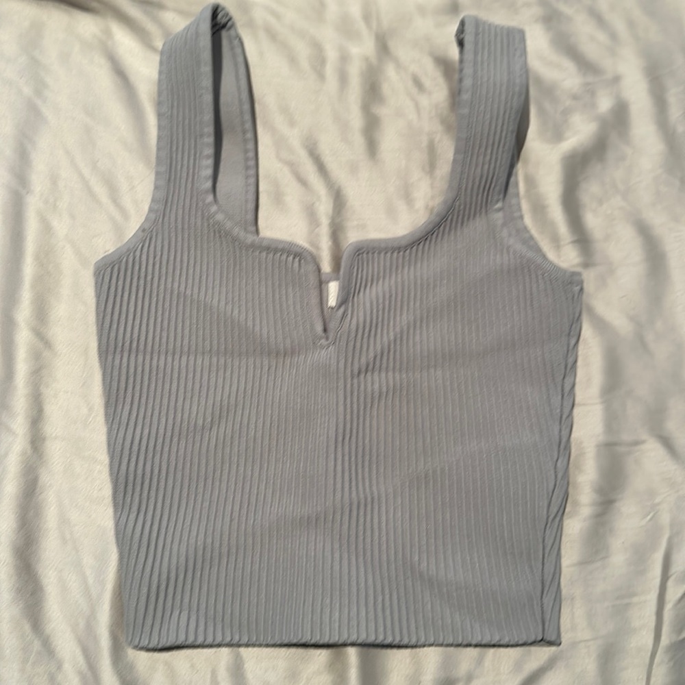 Glassons XS Notch Neck Cropped Knit Top, Silver Lake Color